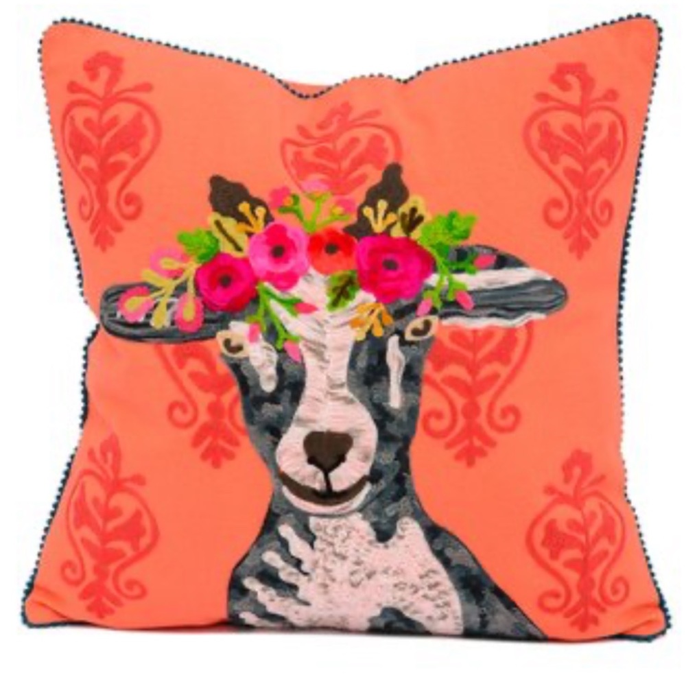 🎁BNWT Karma Living Orange Goat Pillow